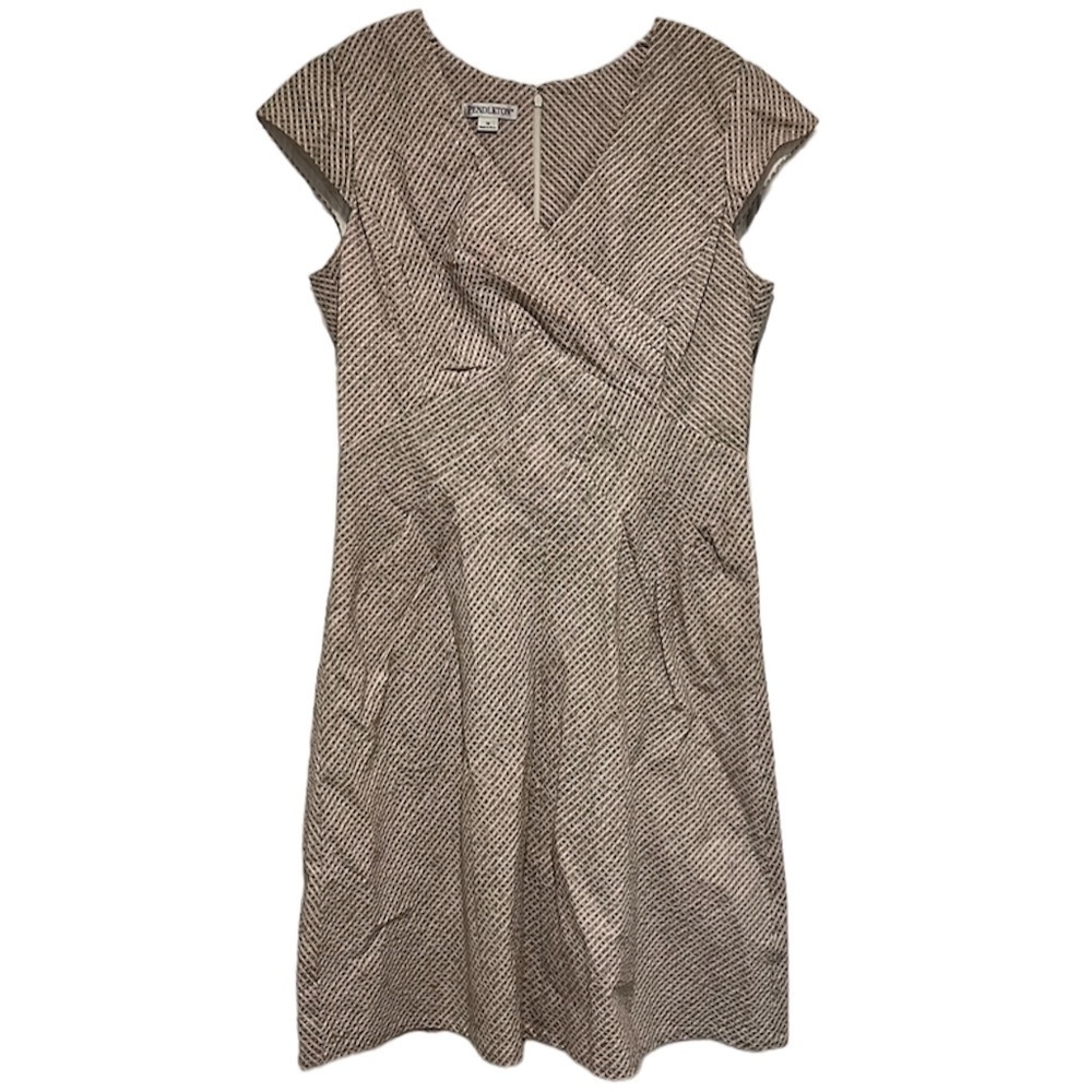 Pendleton Pink Green Houndstooth Seersucker Shift Dress Size 14 S